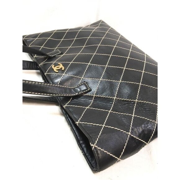 CHANEL CC Wild Stitch Vintage Quilted Shoulder Bag Tote Lambskin Black - Picture 7 of 12